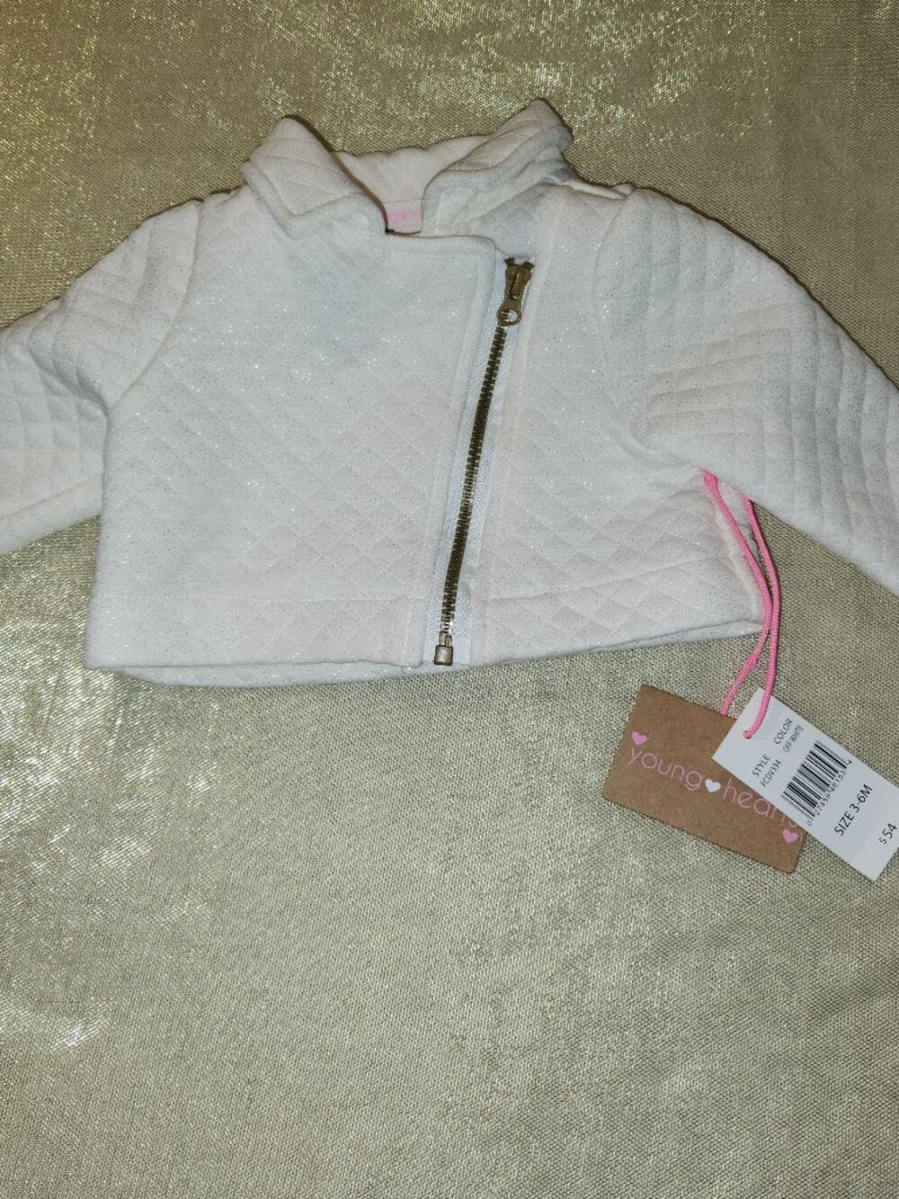 Young Hearts Baby Girls Quilted Jacket 3-6M White Zip Front NEW Sparkle Coat